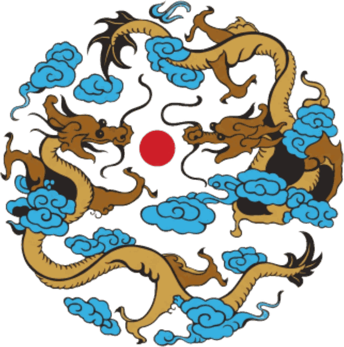 雲間に集う四頭の龍を円形に配した紋様